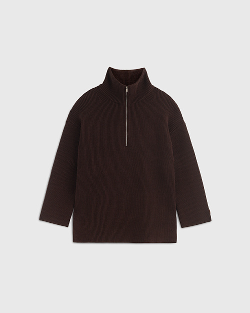 Удлиненный свитер на молнии, коричневый шоколадный