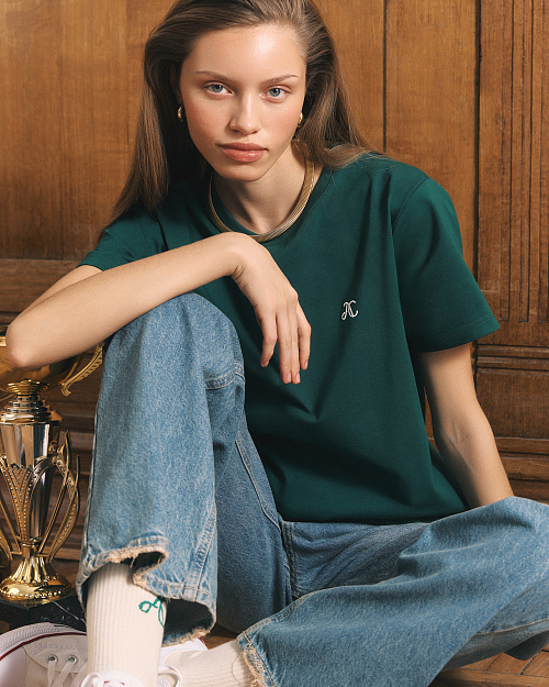 Оверсайз футболка Unisex, с принтом и вышивкой, из 100% хлопка, зеленый