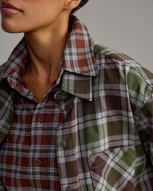 Хлопковая рубашка в клетку Unisex, коричневый