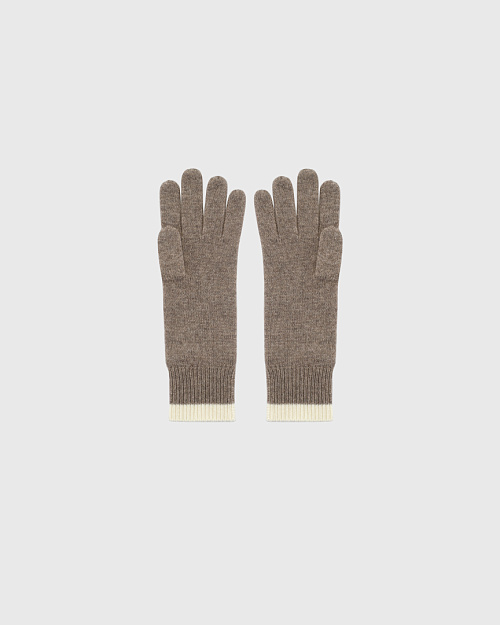 Вязаные перчатки из шерсти с кашемиром, бежевый меланж