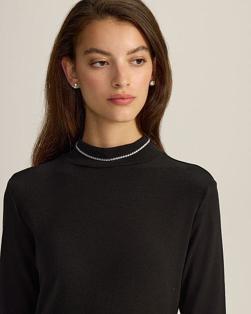 Трикотажное платье со стойкой, из тенселя с шерстью, черный