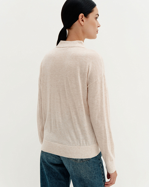 Шерстяной джемпер с воротником поло, светло-бежевый меланж