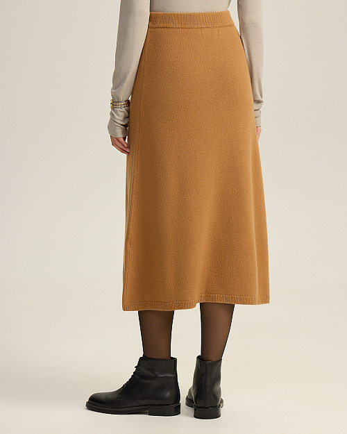 Вязаная юбка миди из 100% шерсти мериноса, карамельный