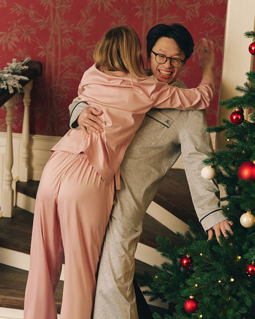 Мужские пижамные брюки с контрастной отделкой, серый