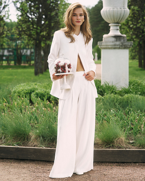 Широкие брюки палаццо с высокой посадкой, из тенселя, белый