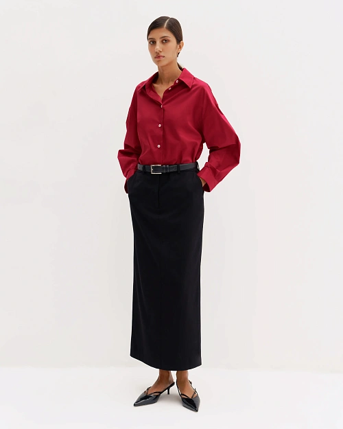 Прямая юбка со шлевками для ремня, черный