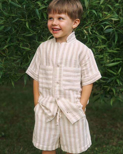 Детская рубашка в полоску Unisex из муслина, бежевый