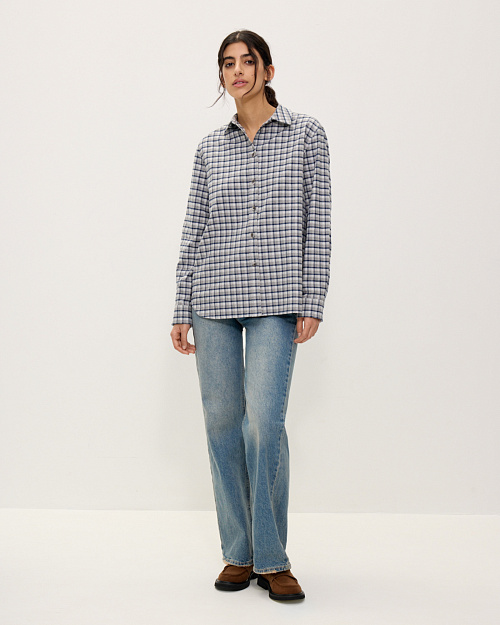 Клетчатая рубашка из плотного хлопка, серый