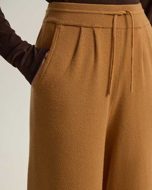 Широкие вязаные брюки из 100% шерсти мериноса, карамельный