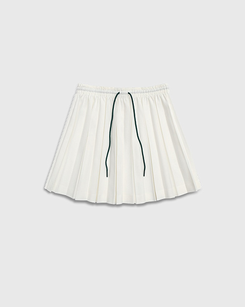 Мини юбка в складку с поясом на завязках, белый
