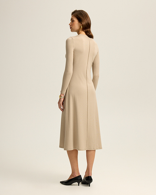 Платье с акцентным швом, из тенселя с шерстью, бежевый