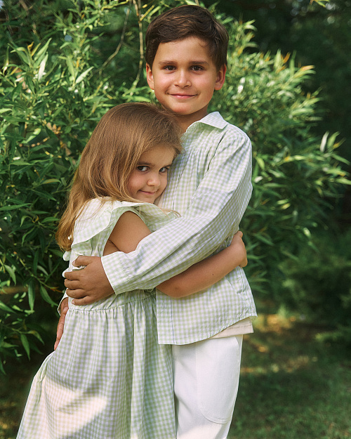 Детское хлопковое платье в клетку, зеленый