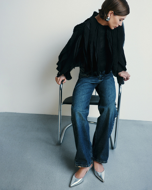 Джинсы с высокой посадкой Straight, темно-синий