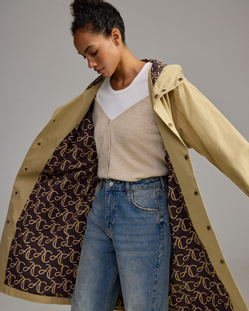 Хлопковый плащ Unisex с капюшоном, с водоотталкивающей пропиткой, бежевый