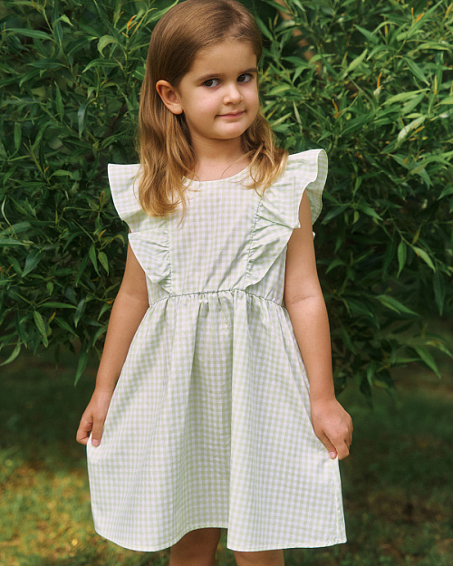 Детское хлопковое платье в клетку, зеленый