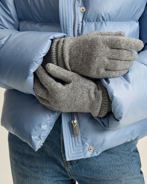 Вязаные перчатки из шерсти с кашемиром, серый меланж