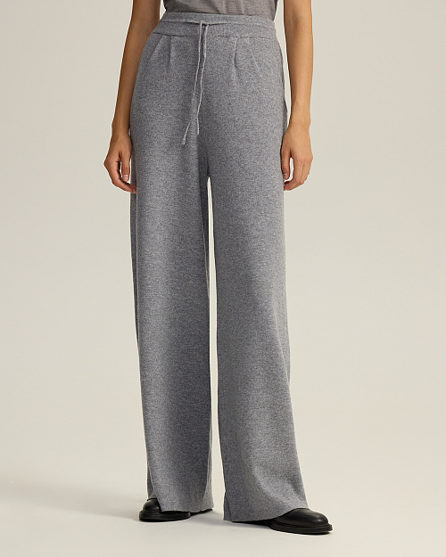 Широкие вязаные брюки из 100% шерсти мериноса, серый