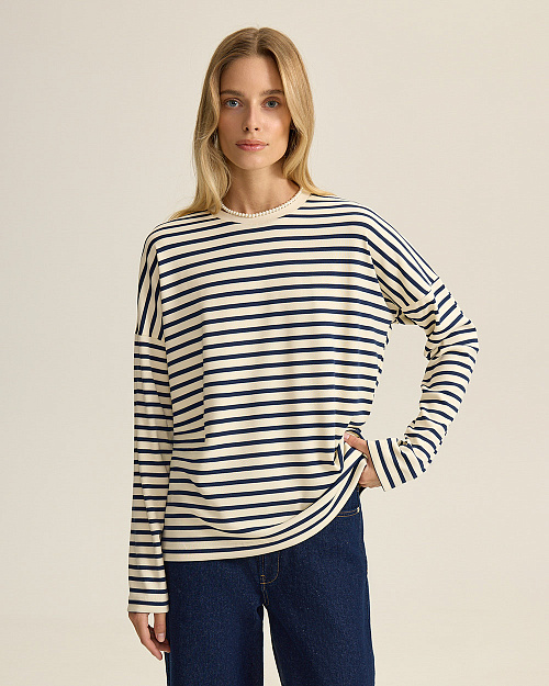 Лонгслив в полоску, темно-синий