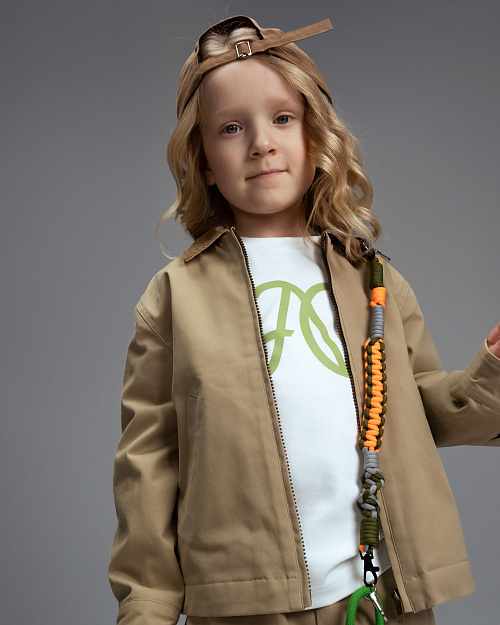Детская хлопковая куртка Unisex с вельветовым воротником, бежевый