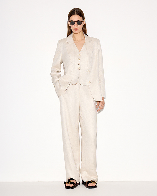 Однобортный жакет из вискозы и льна, на подкладке, бежевый