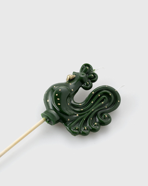 Фигурная новогодняя свеча "Петушок", темно-зеленый