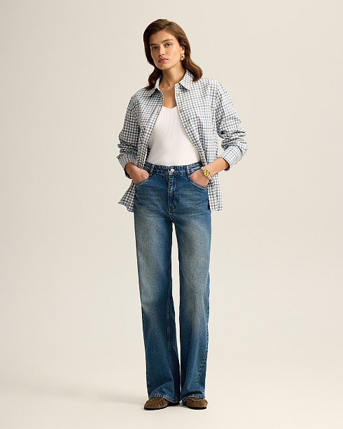 Клетчатая рубашка из плотного хлопка, голубой