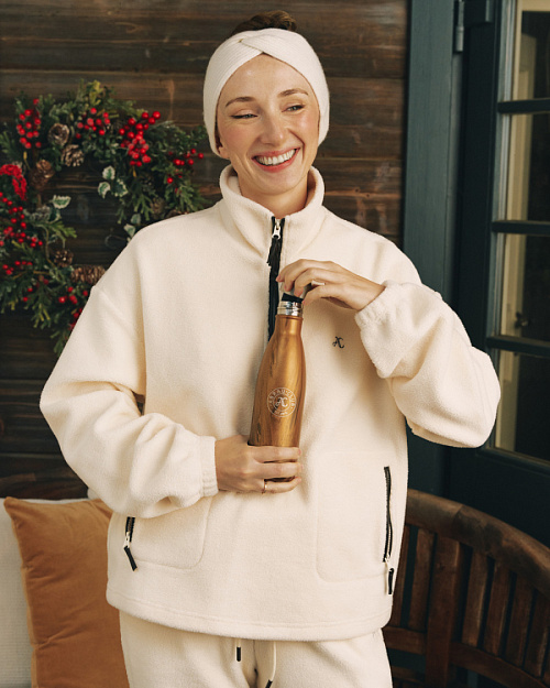 Флисовая толстовка с вышивкой, молочный