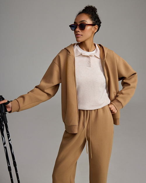 Худи оверсайз на молнии, Unisex, бежевый