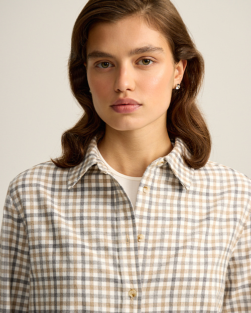 Клетчатая рубашка из плотного хлопка, бежевый