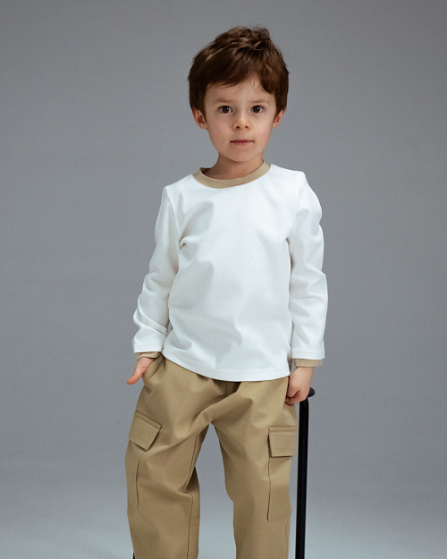 Лонгслив детский Unisex из хлопка с контрастным воротником, бежевый