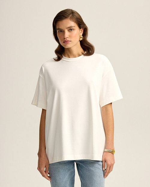 Футболка оверсайз из хлопка и спандекса, молочный