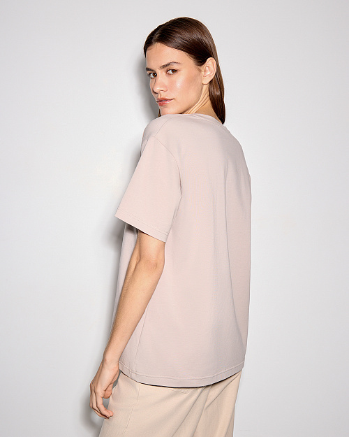 Футболка с V-вырезом, из хлопкового джерси, серо-бежевый