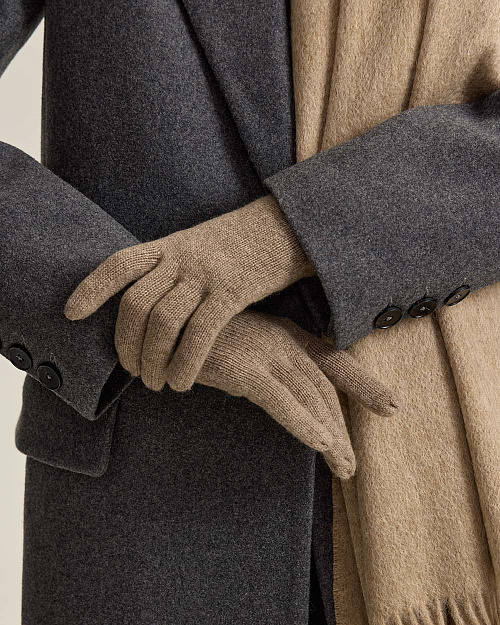 Вязаные перчатки из шерсти с кашемиром, бежевый меланж