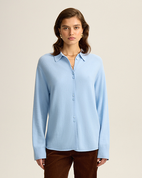 Трикотажная рубашка и кардиган, 2 в 1, из шерсти мериноса, голубой