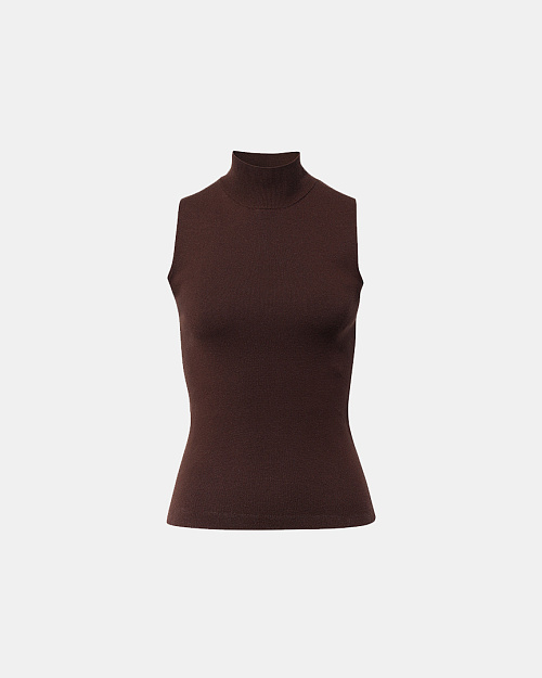 Трикотажный топ с воротником стойкой, из вискозы, коричневый