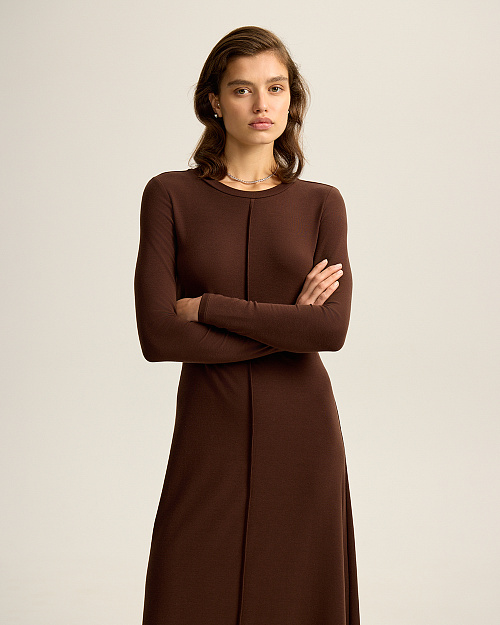 Платье с акцентным швом, из тенселя с шерстью, коричневый