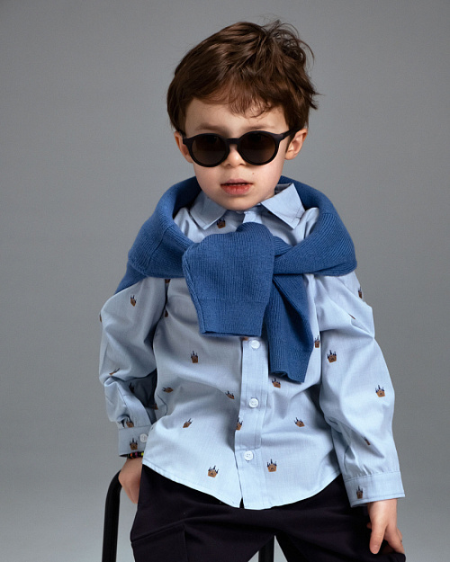 Детская рубашка Unisex из хлопка с вышивкой, голубой