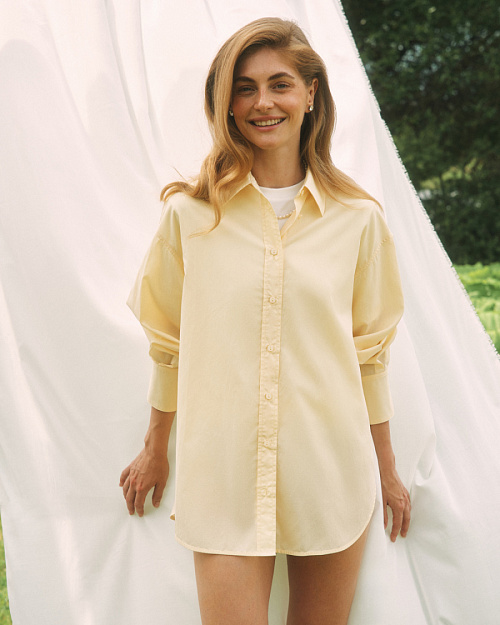 Рубашка свободного кроя из тенселя и хлопка, сливочный