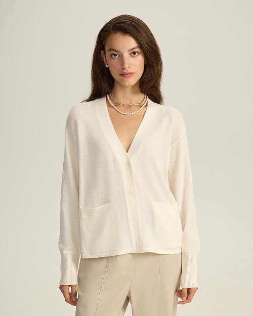 Кардиган из шерсти мериноса, молочный