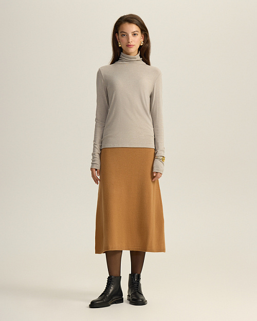 Вязаная юбка миди из 100% шерсти мериноса, карамельный