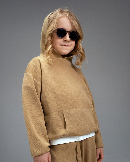 Детский вязаный худи Unisex из шерсти, бежевый