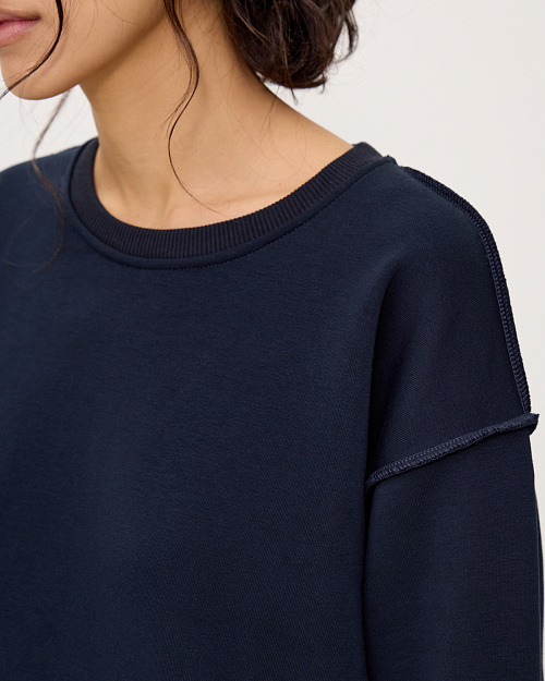 Хлопковый свитшот с открытыми швами, синий