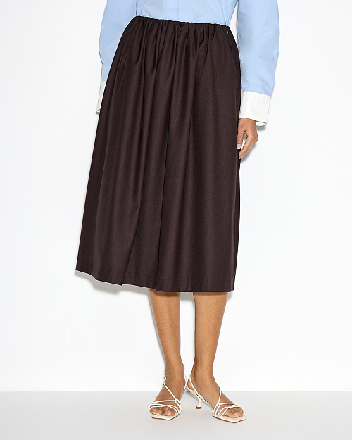 Свободная юбка миди с карманами, коричневый
