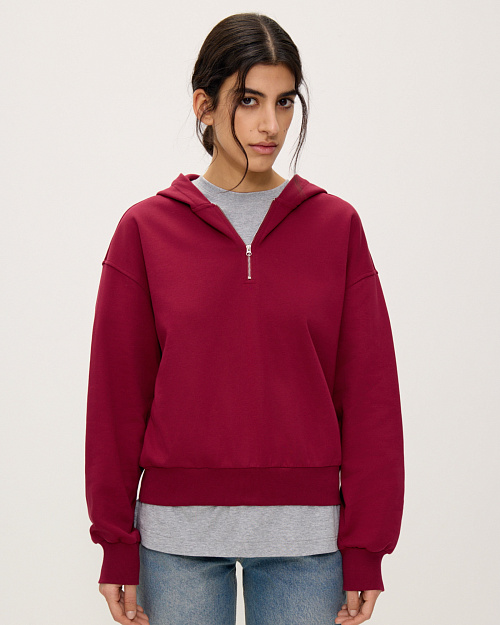 Худи с воротом на молнии, бордовый