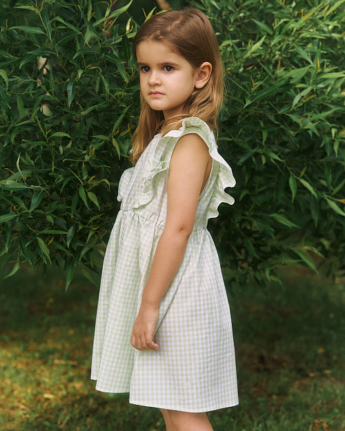 Детское хлопковое платье в клетку, зеленый