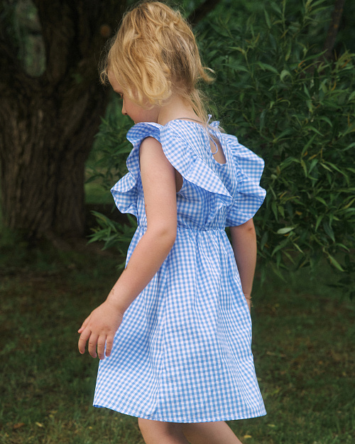 Детское хлопковое платье в клетку, синий