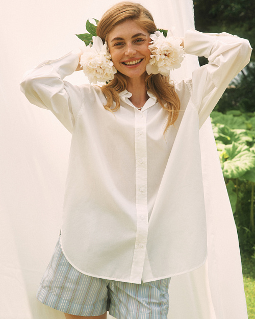 Рубашка свободного кроя из тенселя и хлопка, белый