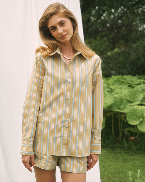 Рубашка в полоску, горчичный