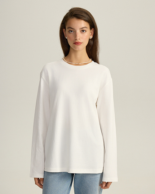 Лонгслив прямого кроя из плотного хлопка, белый