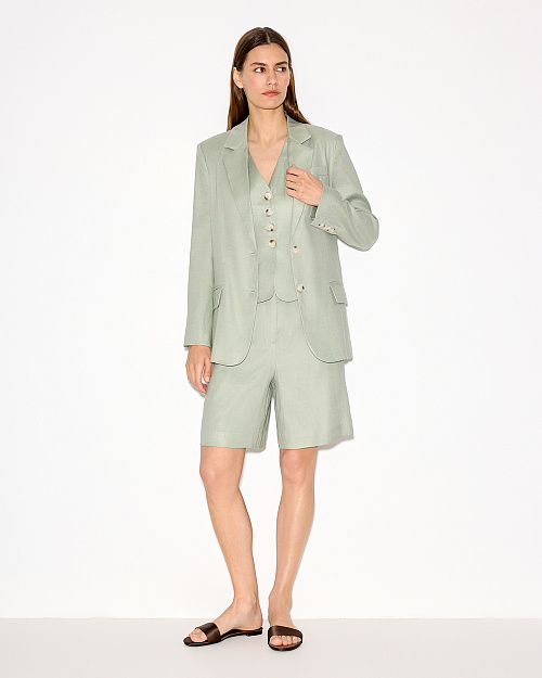 Однобортный жакет изо льна и района, на подкладке, зеленый оливковый